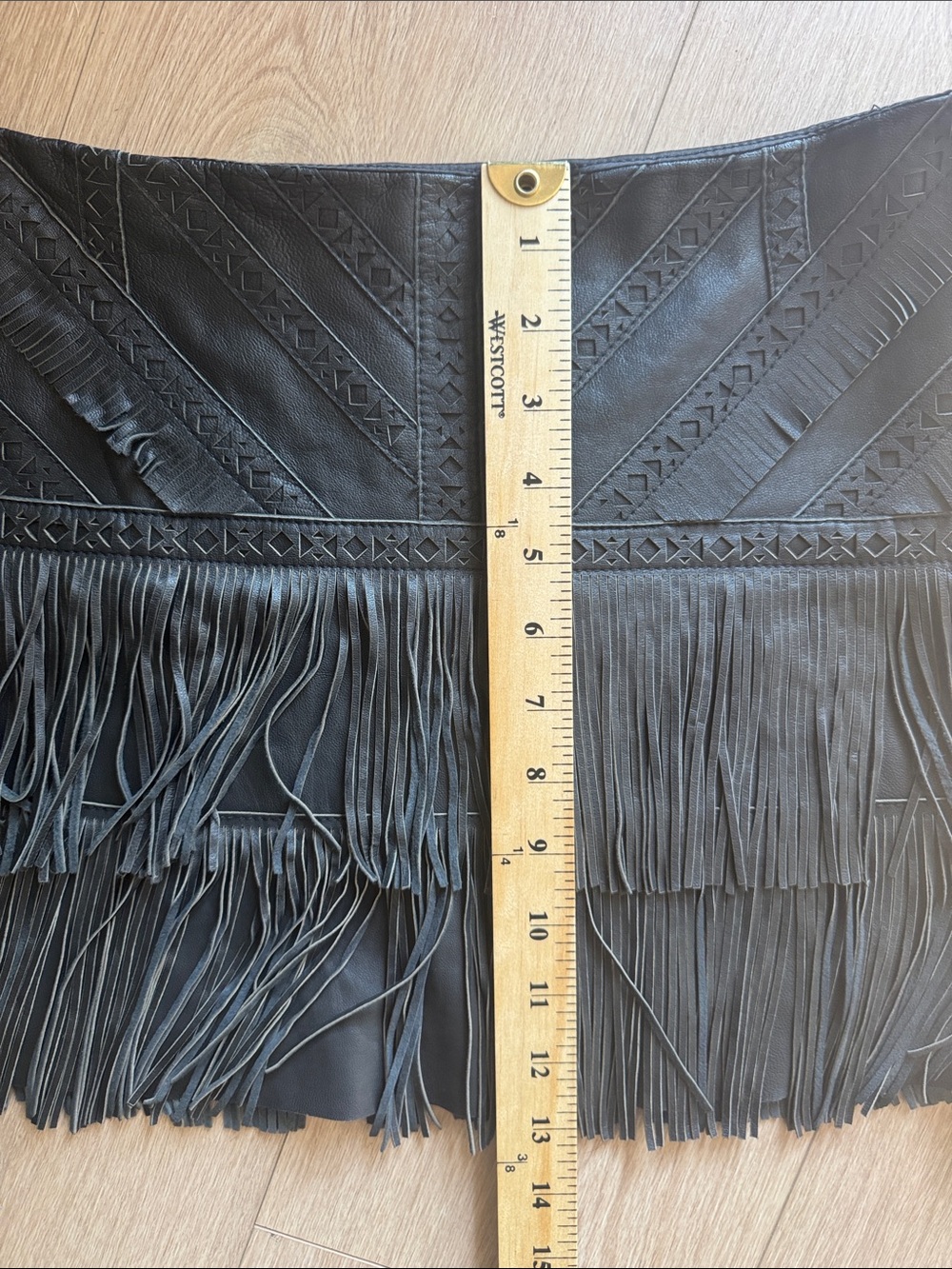 Parker Killington Leather Fringe Mini Skirt Black Size 2 - Picture 16 of 16